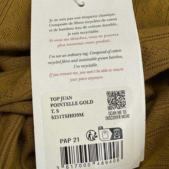 Sézane Women’s Juan Pointelle Knit Vest Top – Gold/Yellow – Size S - Picture 4 of 10